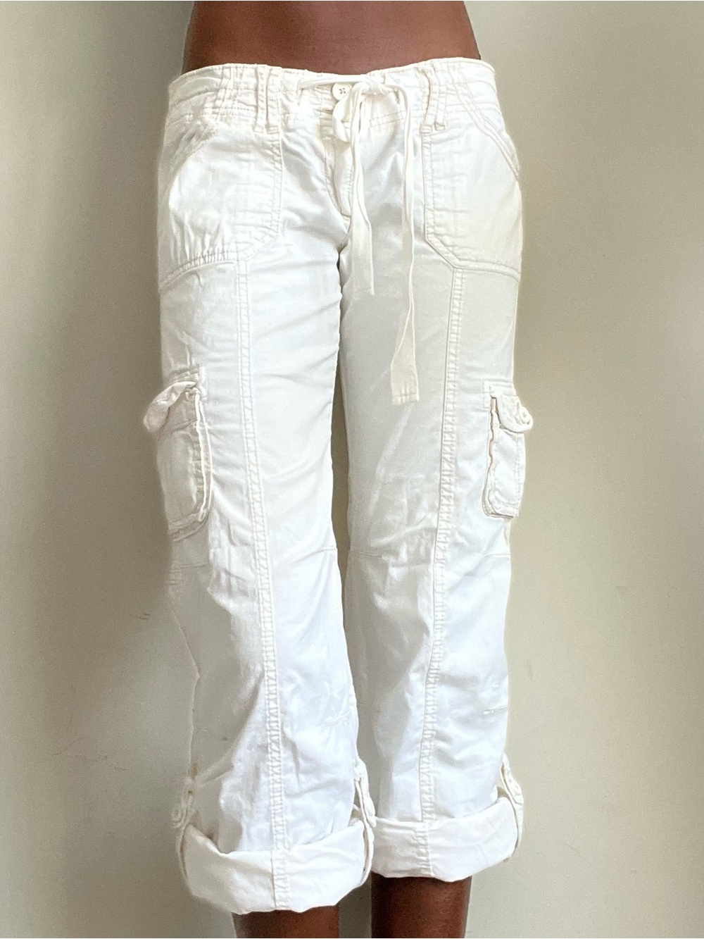 Hollister White Cargo Capri Jeans - Drawstring Waist